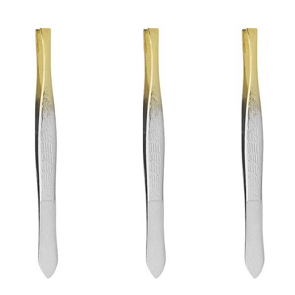 Kit Pinças Belliz Enox Ponta Dourada Reta Cod.700 C/3