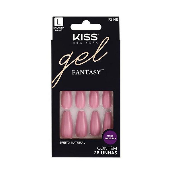 Unhas Postiças Kiss New York Gel Fantasy Bailarina Longo C/28un Fs14b