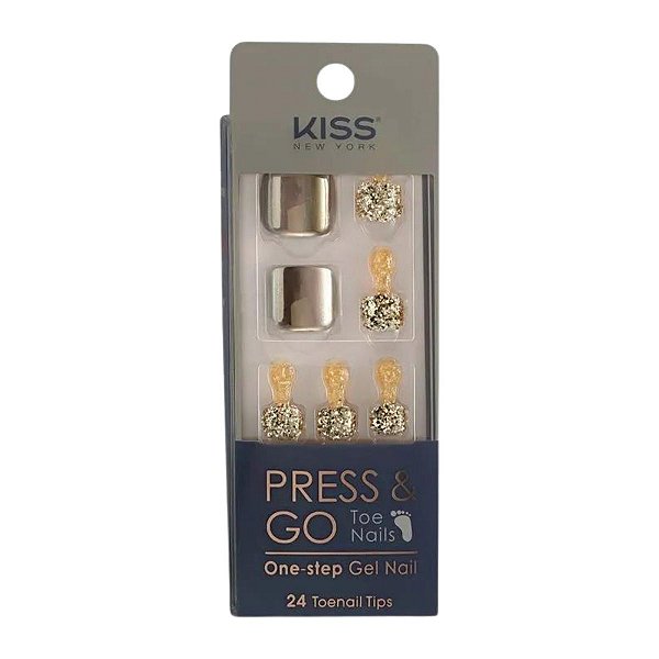 Unha Postiça Para Pés Kiss Press & Go Chrome Gold Toe C/24un Kpt02k