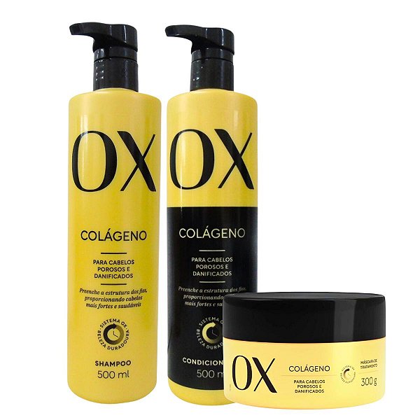 Kit Ox Colágeno Shampoo, Condicionador 500ml e Máscara