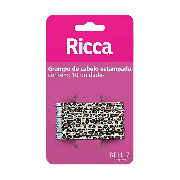 Grampo de Cabelo Estampado Ricca Style Onça C/10un Cód.1031