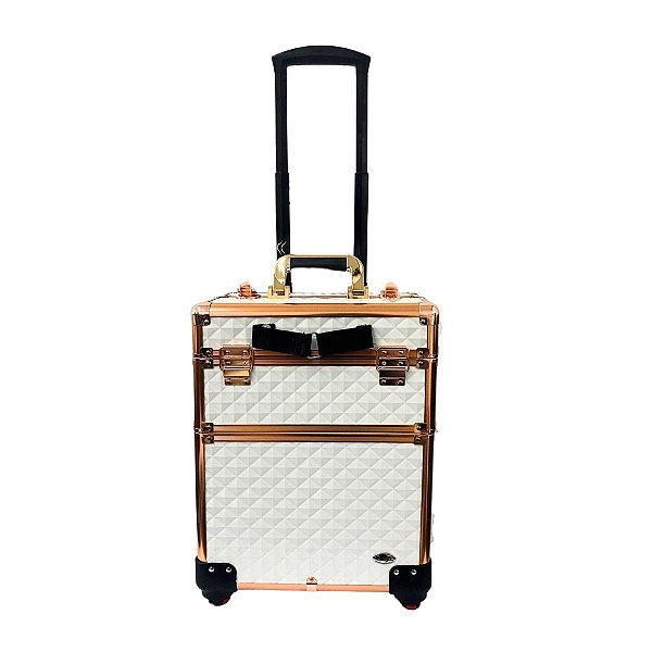 Maleta Carrinho Rubys 2 Andares e 4 Rodinhas Branca Com Salmão Fs-w1200 Mc-1