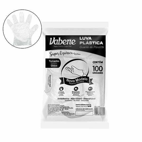 Luva Plástica Vabene Tam:unico C/100un Ref.1494