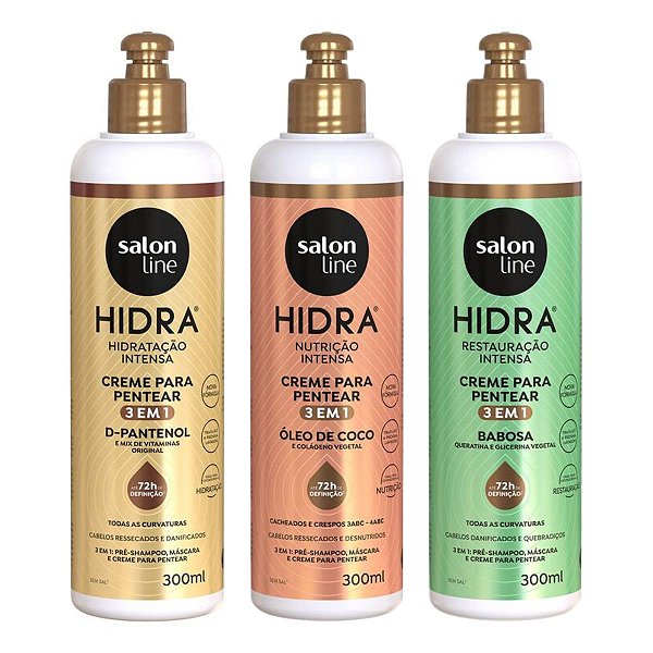 Kit Creme Para Pentear Salon Line Hidra Cronograma 300ml C/3