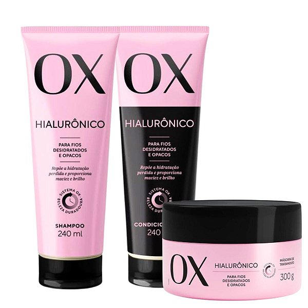 Kit Ox Hialurônico: Shampoo, Condicionador 240ml e Máscara