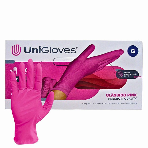 Luva Com Pó Unigloves Clássico Pink Tam:g C/100un
