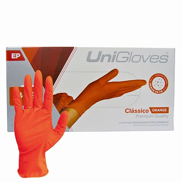 Luva Com Pó Unigloves Clássico Orange Tam:ep C/100un