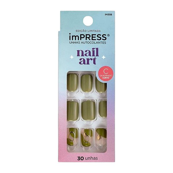 Unhas Autocolantes Kiss Impress Nail Art Before Sunrise Quadrado Curto C/30un Im35b