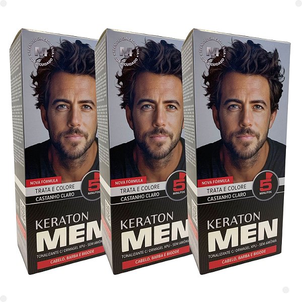 Kit Kert Keraton Men: 3 Tonalizantes Castanho Claro