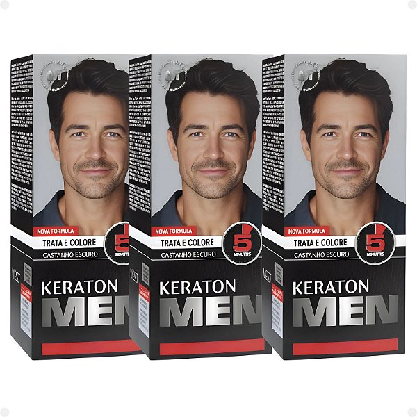 Kit Kert Keraton Men: 3 Tonalizantes Castanho Escuro
