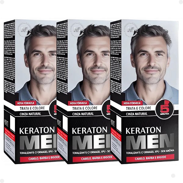 Kit Kert Keraton Men: 3 Tonalizantes Cinza Natural