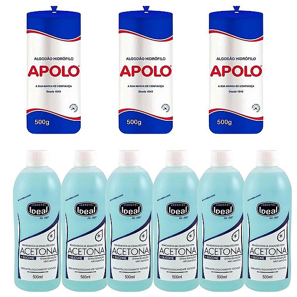 Kit 03 Algodão Hidrófilo + 06 Removedor de Esmalte 500ml