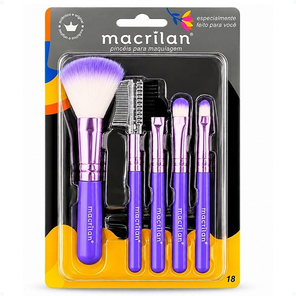 Kit Macrilan: 5 Pincéis Para Maquiagem Roxo Kp5-18