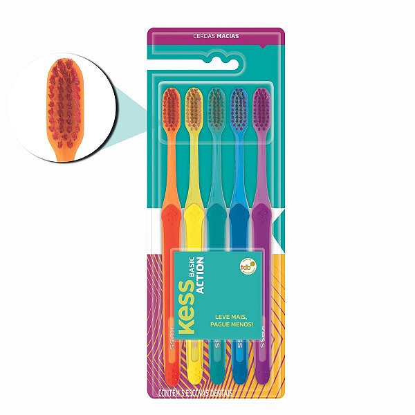 Escova Dental Kess Basic Action Macia C/5 Cód.2548