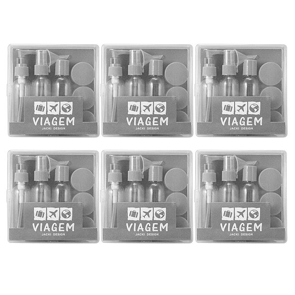 Kit Jacki Design Kit de Frascos Para Viagem 9 Peças Akm20902 Cinza C/6