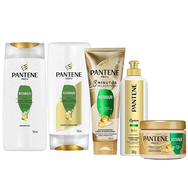 Kit Pantene Pro-v Restauração Shampoo 750ml, Condicionador 750ml, Máscara 270ml e Creme de Pentear 240g