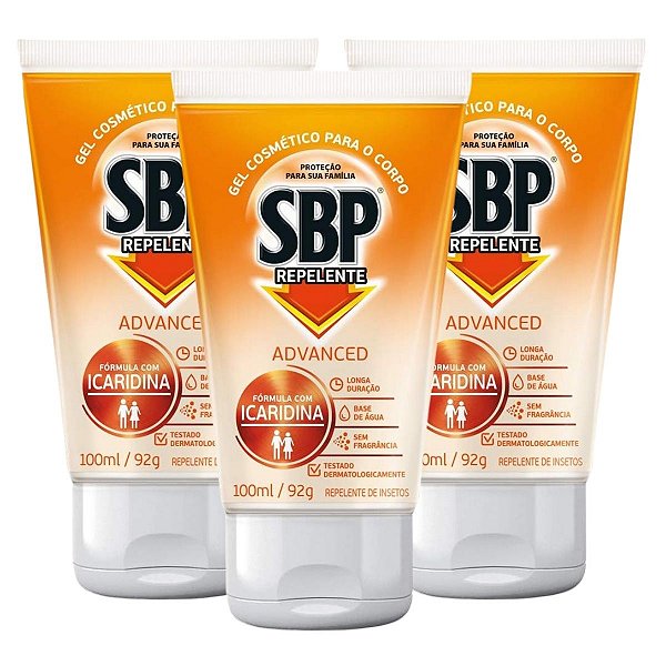 Kit Gel Repelente de Insetos Sbp Advanced Sem Fragrância Com 3 100ml