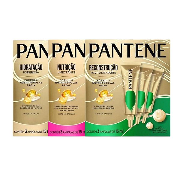 Kit Pantene Ampolas Cronograma Capilar: 3 Hidração, 3 Nutrição e 3 Reconstrução 15ml