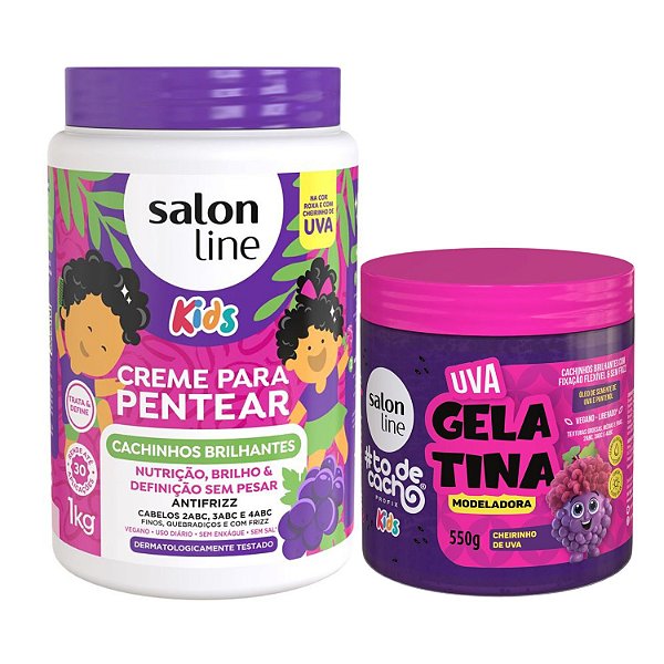 Kit Salon Line Kids: 1 Creme para Pentear e 1 Gelatina Modeladora Uva