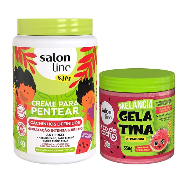 Kit Salon Line Kids: 1 Creme para Pentear e 1 Gelatina Ativadora Melancia