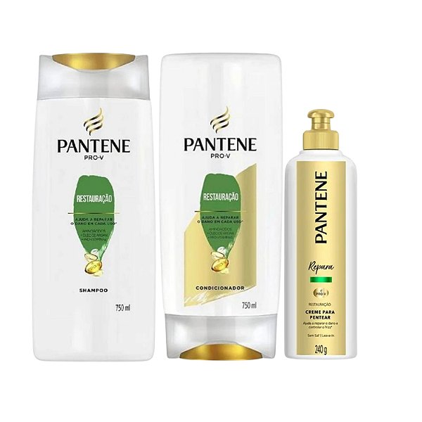 Kit Pantene Pro-v Restauração: Shampoo 750ml, Condicionador 750ml e Creme De Pentear 240g