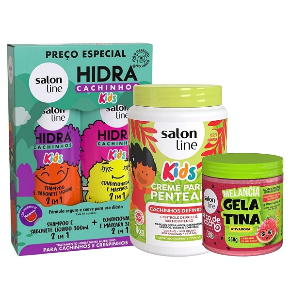 Kit Salon Line Kids: Hidra Cachinhos + Creme para Pentear e Gelatina Melancia