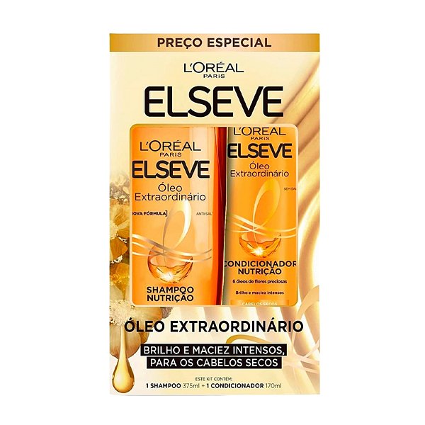 Kit Shampoo 375ml E Condicionador 170ml Elseve Óleo Extraordinário