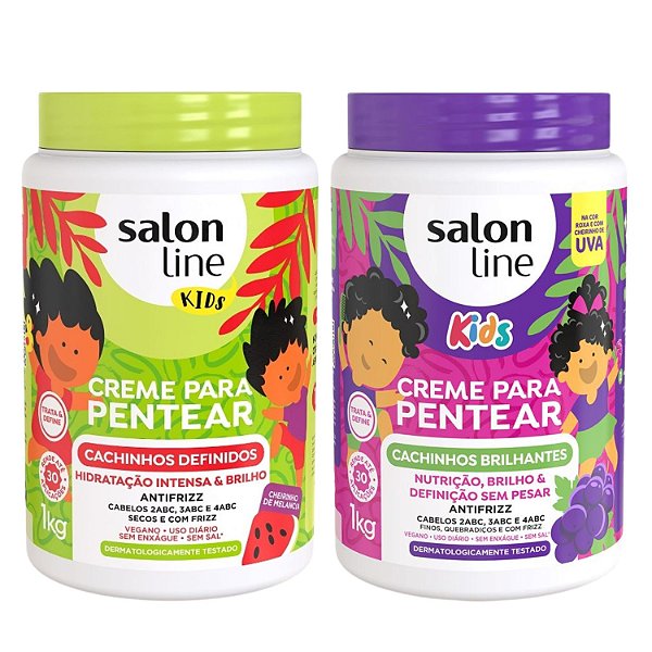 Kit Salon Line Kids: 2 Cremes para Pentear Melancia e Uva 1kg