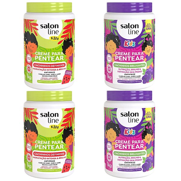 Kit Salon Line Kids: Cremes para Pentear 2 Melancia e 2 Uva 1kg