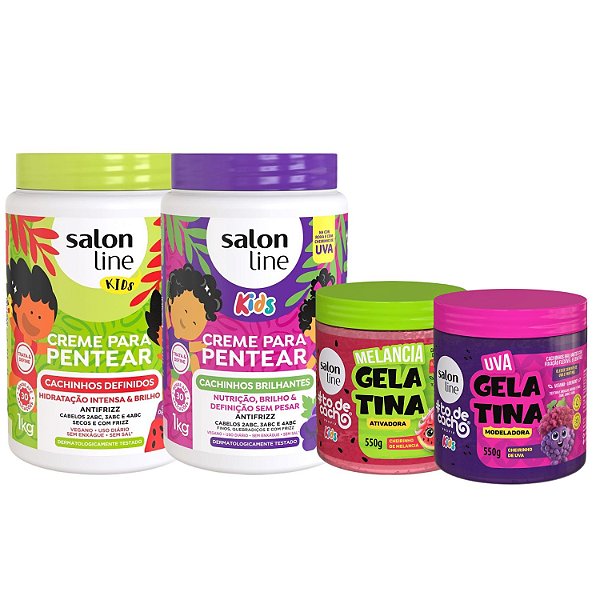 Kit Salon Line Kids: 2 Cremes e 2 Gelatinas Melancia e Uva