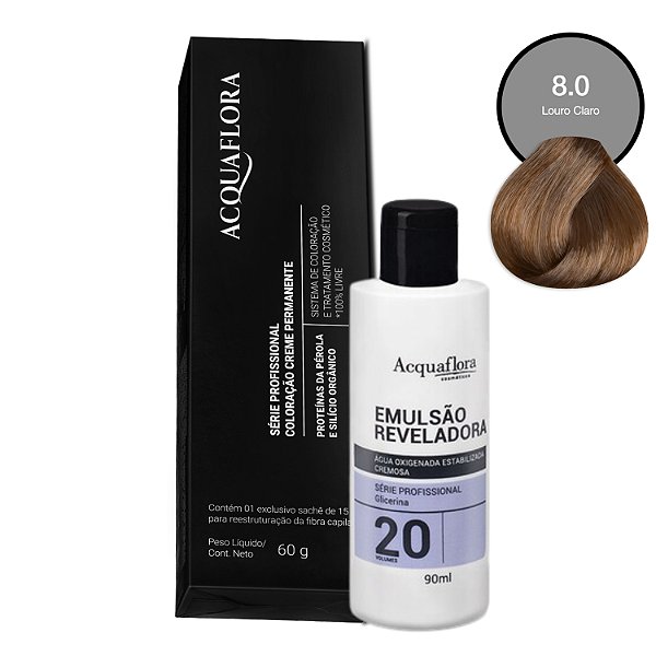 Coloração Acquaflora 8.0 60g + Água Oxigenada 20 Volumes 90ml