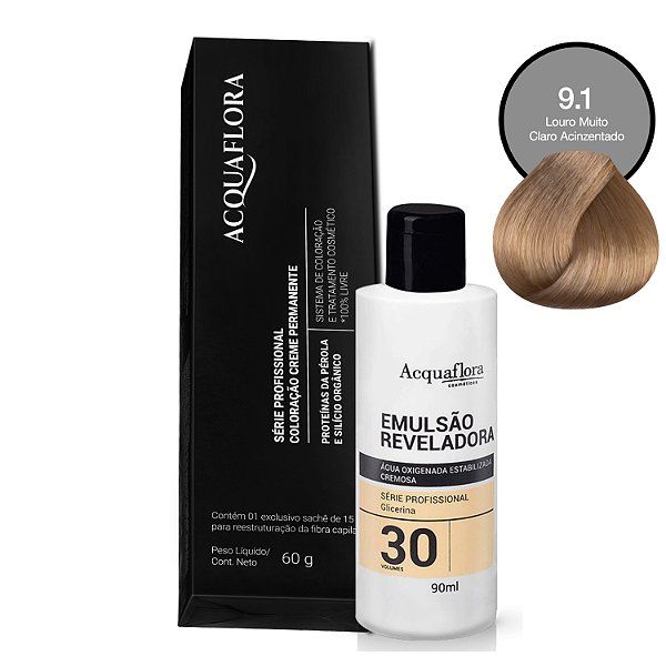 Coloração Acquaflora 9.1 60g + Água Oxigenada 30 Volumes 90ml