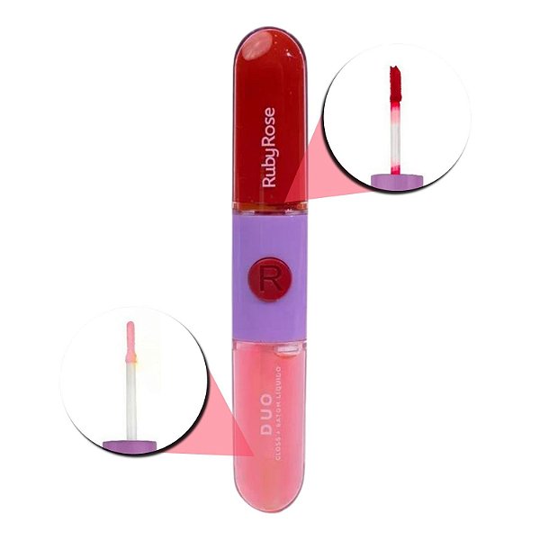 Gloss + Batom Líquido Duo Ruby Rose Ld01 9,6g