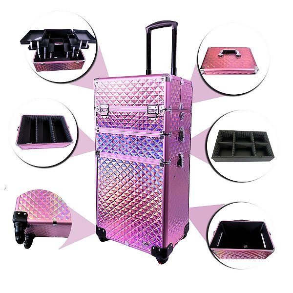 Maleta Carrinho Rubys 3 Andares e 4 Rodinhas Rosa Fs-w1206 Mc-1