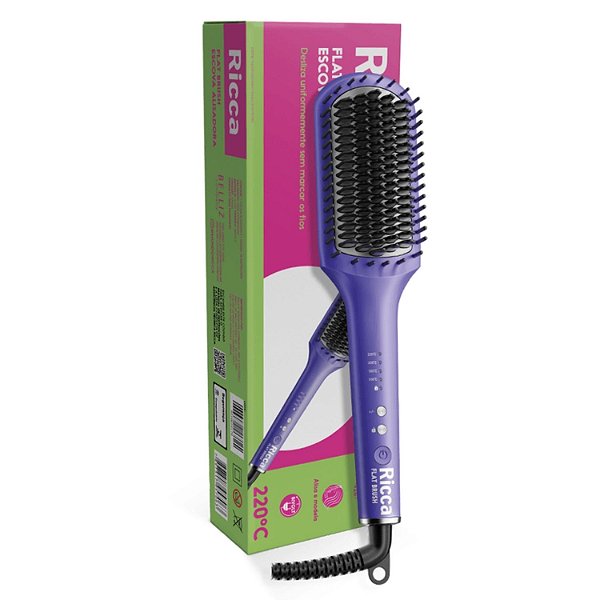 Escova Alisadora Ricca Flat Brush 4 Temperaturas Bivolt