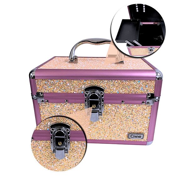 Maleta de Maquiagem Cisne Linha Shine Salmão e Rosa Csn-5131B