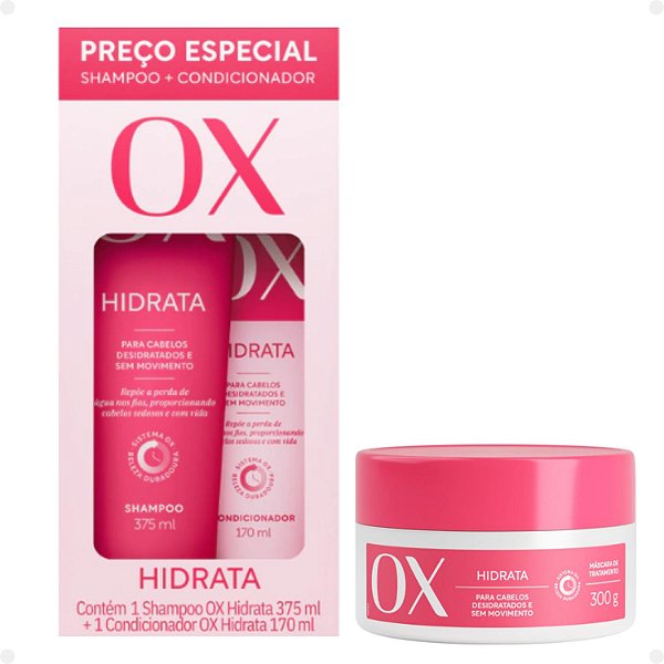 Kit Ox Hidrata: Shampoo, Condicionador 400ml e Máscara