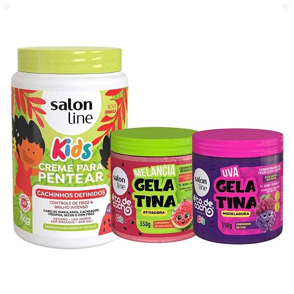 Kit Salon Line Kids: 1 Creme para Pentear Melancia e 2 Gelatinas Melancia e Uva