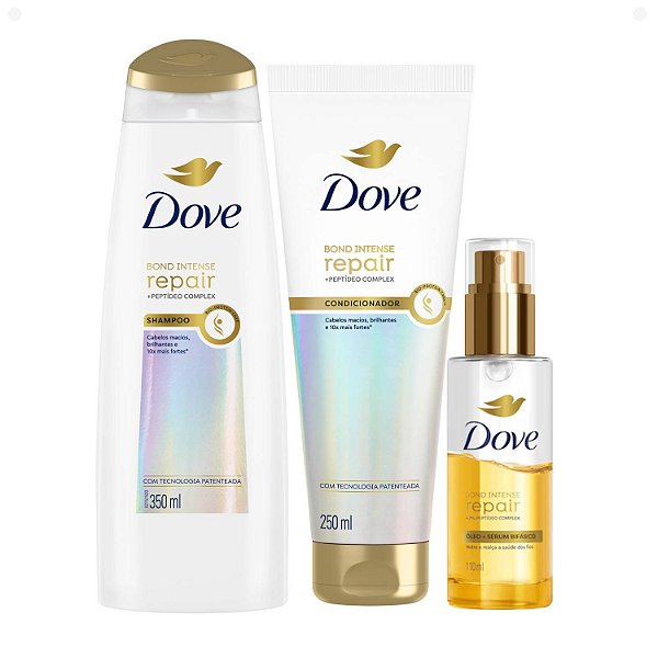 Kit Dove Bond Intense: Shampoo 350ml, Condicionador 250ml e Óleo Sérum Bifásico