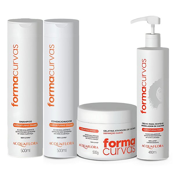 Kit Acquaflora Forma Curvas: Shampoo, Condicionador, Tratamento e Creme Modelador Cachos