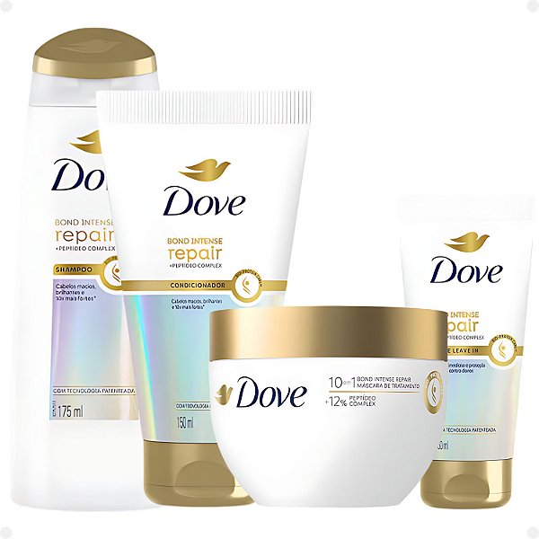 Kit Dove Bond Intense: Shampoo 175ml, Condicionador 150ml, Máscara e Leave-In