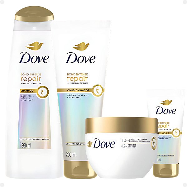 Kit Dove Bond Intense: Shampoo 350ml, Condicionador 250ml, Máscara e Leave-In