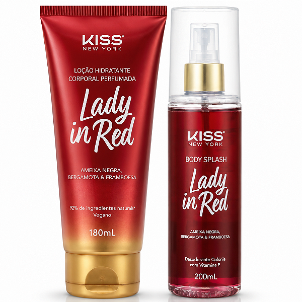 Kit Kiss New York Lady in Red: Body Splash 200ml e Loção Hidratante 180ml