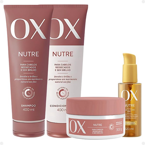 Kit Ox Nutre: Shampoo, Condicionador 400ml, Máscara e Óleo