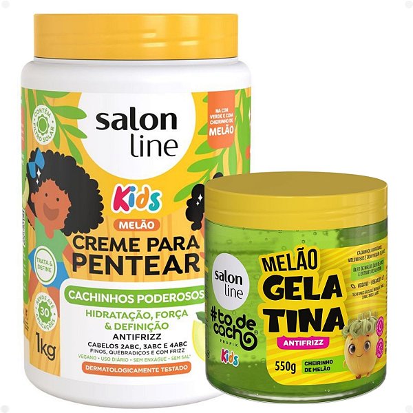 Kit Salon Line Kids: 1 Creme para Pentear e 1 Gelatina Antifrizz Melão