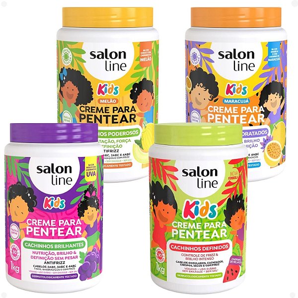 Kit Salon Line Kids 4 Cremes de Pentear: Melão, Maracujá, Uva e Melancia