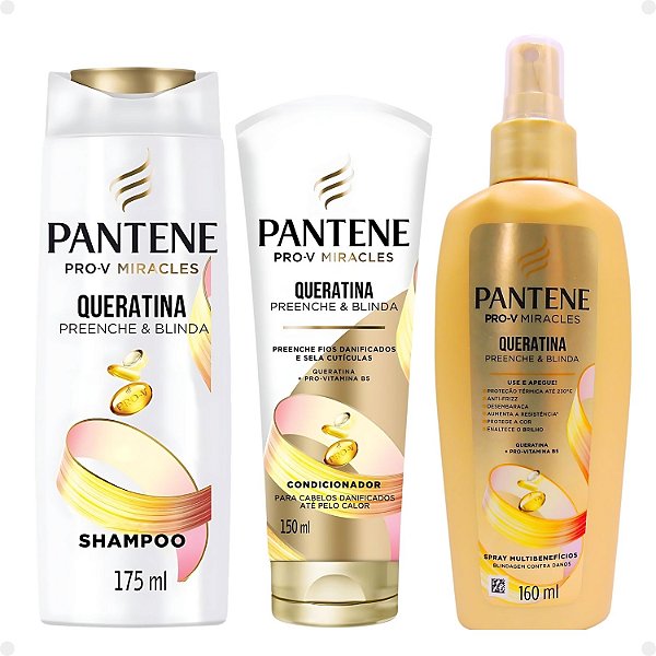 Kit Pantene Pro-V Miracles Queratina: Shampoo 175ml, Condicionador 150ml e Spray