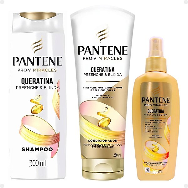 Kit Pantene Pro-V Miracles Queratina: Shampoo 300ml, Condicionador 250ml e Spray