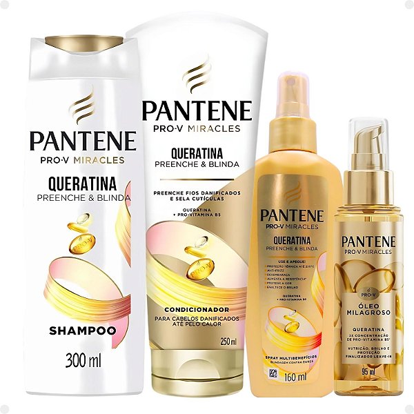 Kit Pantene Pro-V Miracles Queratina: Shampoo 300ml, Condicionador 250ml, Spray e Óleo