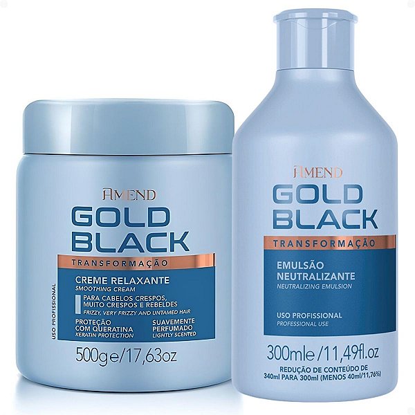 Kit Amend Gold Black: Creme Relaxante Amônia 500g e Emulsão Neutralizante 300ml